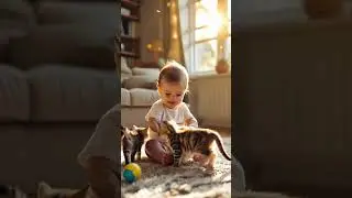 A cute baby playing with kittens.// Virtual baby cuteness channel #baby #love