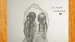 Best friends &hearts;️ pencil sketch tutorial || How To Draw Two Friends Hugging Each Other.