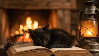 Cute Kitten Sleep Video with Fireplace Sounds for Deep Relaxation.