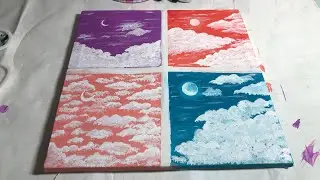 4 types of drawing clouds Moon on Canvas || Happy Art 🎨