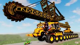 Giant MISS FRITTER CRANE TRUCK VS CARS LIGHTNING MCQUEEN IN BEAMNG DRIVE