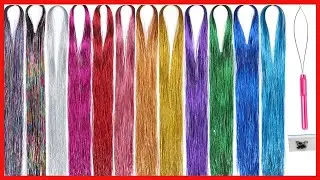 UPTOUP 46 inch Hair Tinsel with Tools 12 Colors 2000 Strands Hair Tinsel Kit Glitter Hair Extensions
