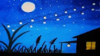 How to Draw a Peaceful Night Village Scenery Drawing | Moonlight Sky & Silent Nature Art