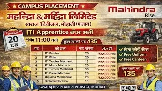 Mahindra & Mahindra Company Bharti 2026 | ITI Diploma Jobs | Salary ₹22,000 | Campus Placement