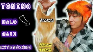 TONING out YELLOW on my HALO HAIR EXTENSIONS!