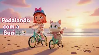 Pedalando com a Suri Gatinha Desenho Infantil na Praia