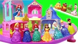 Disney Princess Glitter Glider Castle 8 MagiClip dolls Flip 'n Switch Castles Frozen Elsa Olaf