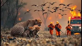 Jungle Inferno: Heroic Rescue of a Cheetah Family from a Raging Wildfire