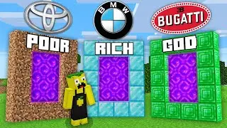 What's INSIDE these SECRET PORTAL WITH CAR BRANDS in Minecraft ? POOR vs RICH vs GOD PORTAL !