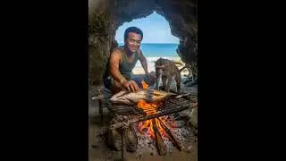 Wild Cooking with a Monkey #shortsvideo #outdoorcooking