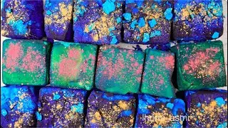Green and Blue Dyed Gym Chalk Sprinkled with Mica Powder | Asmr