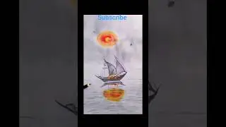 sailboat with sunset#pencilsketch #short#sunset reflection