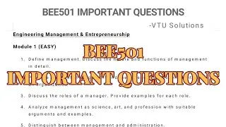 BEE501 Engineering Management and Entrepreneurship., important questions, 22 scheam, 5th sem, EEE...