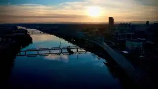 Sunset Flight over the Hudson River in Albany, NY - 4K