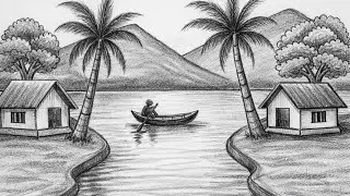 How to draw a beautiful village scenery // easy drawing // circle drawing @FarjanaDrawingAcademy 