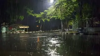 Calm Night Rain on Empty Street with Soft Water Sounds for Stress Relief and Better Sleep