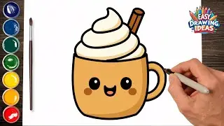 How to Draw a Cute Pumpkin Spice Latte - Easy Kawaii Halloween Drawing for Kids