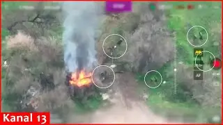 Drone fires at Russians taking refuge in island- Invaders left burning equipment, turned to bushes