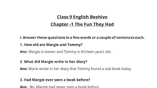 Question Answers ONLY / The Fun They Had / Class-9 English NCERT Chapter-1 / By-KV Teacher