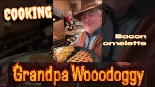 Cooking bacon omelette, Belgian waffles