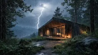 Thunderstorm at a Cozy Cabin | Rain & Waterfall Ambience