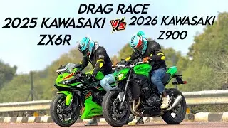 New 2026 Kawasaki Z900 vs 2025 Kawasaki zx6R drag race performance test #kawasaki #z900