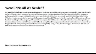 Were RNNs All We Needed?