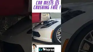🚗💥😱 Unbelievable footage alert! Watch as an electric car meets its crushing fate #shorts
