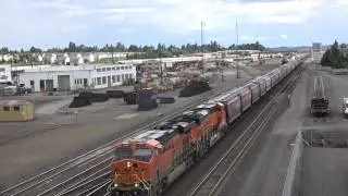 BNSF #6299 leaads 1 more Grain Train North to terminals for overseas shipping @ Vancouver, WA 6/2016