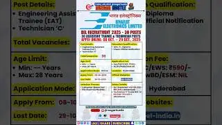 BEL Recruitment 2025 | 30 Engineering Trainee, Technician Posts | Apply Online #shorts #job #PSUJobs