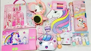 Unicorn 🦄 stationery items collection unboxing ASMR || pencil box, colour kit, Higlighter , eraser