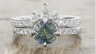 Intricate Round Aquamarine Engagement Ring & Diamond Curved Wedding Band - Hamma & Laxmie