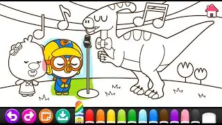 19 Mewarnai Pororo Dan  Dinosaurus | Pororo Dinosaur Coloring Painting Drawing Art