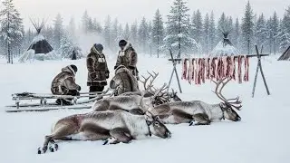 Transporting a 7000kg Frozen Reindeer Giant Across −70°C Yakutia  Feeding an Entire Snowbound Villag