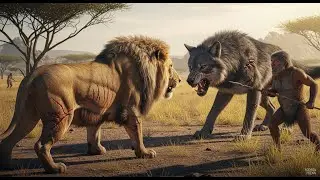 Wild Life 2.1M Years Ago: Homo Habilis & Lion Ancestors VS Giant Wolf - The Deadliest Encounter