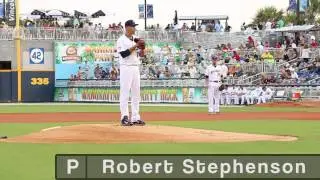 Robert Stephenson pitching for the Pensacola Blue Wahoos