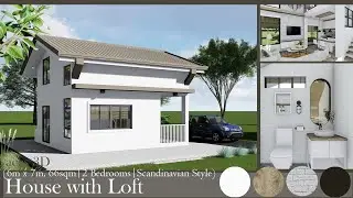 House with Loft (6 x 7 meters | 2 bedrooms | Scandinavian Interior) 3D walkthrough