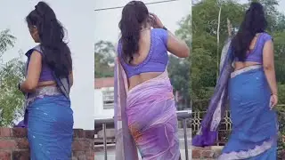 Blue Saree Walking Pose | Outdoor Traditional Look | Blue and Purple Contrast Border #saree #fashion