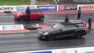 MINI COOPER S vs Mercedes E350 convertible 1/4 Mile Drag Race
