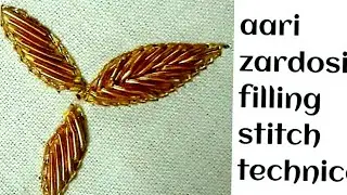 Zardosi leaf filling stitch tutorial clear explanation of doing with aari needle