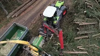 Holzhäckseln mit Claas Xerion und Heizomat 2