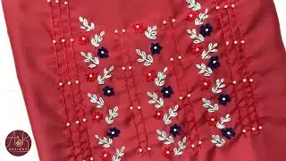 Hand Embroidery: All Over Design for Churidar| | Ring knot | Lazy daisy leaves/Malayalam