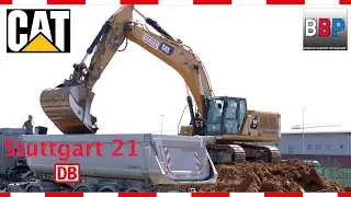 Stuttgart 21: CAT 336, MAN, Mercedes Tipper Trailer Trucks, PFA 1.3a Flughafenanbindung, 30.03.2021.