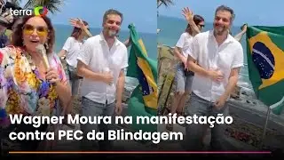 Wagner Moura marca presen&ccedil;a em manifesta&ccedil;&atilde;o contra PEC da Blindagem em Salvador