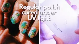 Curing Regular Polish With UV Light: Shiny Green & Gold manicure
