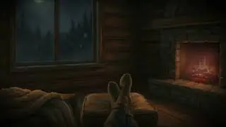cozy cabin fireplace and snow | ambient sound for sleep