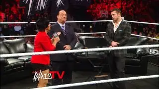 После появления Пола Хеймана на шоу «Miz TV» Брок Леснар нападает на Миза: Raw, 4 февраля 2013 г.