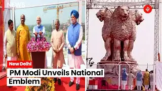 PM Narendra Modi unveils national emblem on new Parliament building