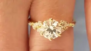 Round Lab Grown Diamond 14K Solid Gold Engagement Ring Unique Snowdrift 6 Prong Diamond Cluster Ring