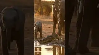 Baby Elephant vs Crocodile &mdash; Survival at the Waterhole #wildlife #shorts #viral